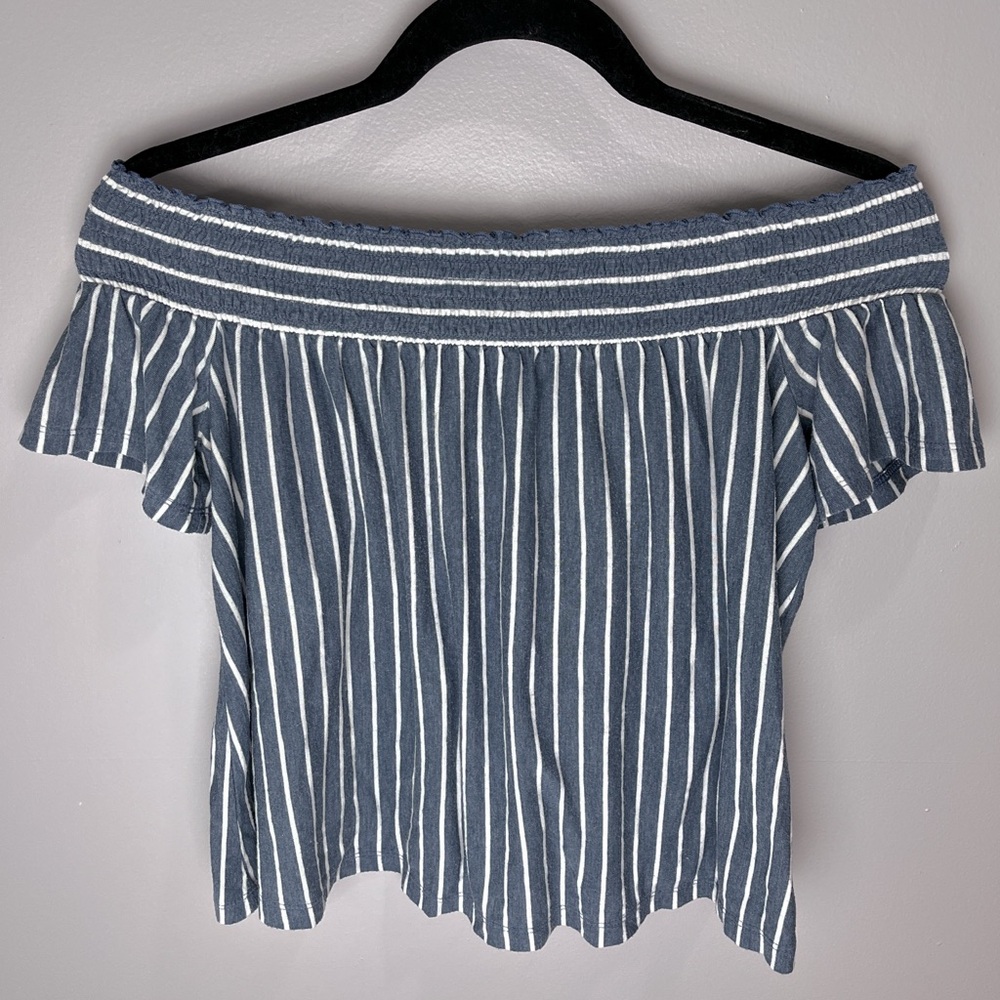 American Eagle Outfitters Turquoise and White Off-Shoulder Blouse